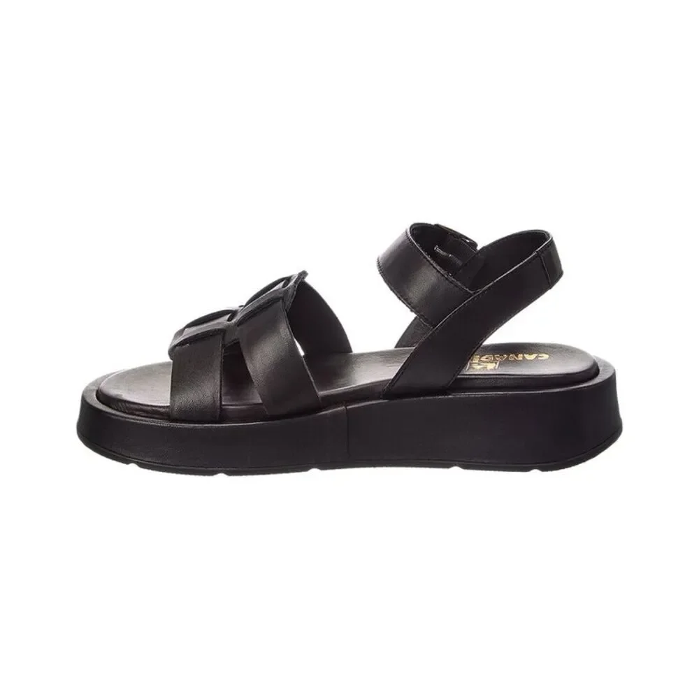 La Canadienne Acorn Leather Platform Sandal, Black